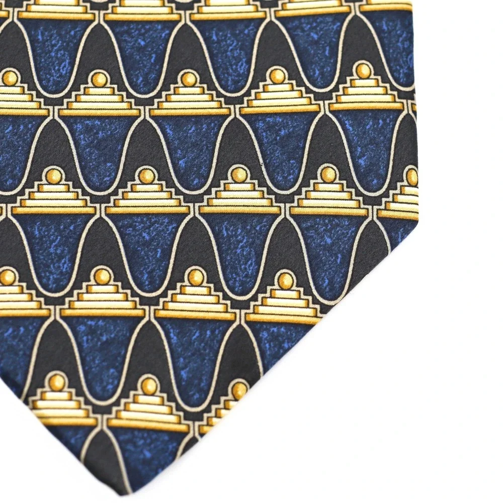 Valentino Necktie Men OS Blue Gold Geometric Silk Cravatte Italy Formal Business